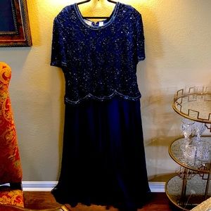 Beautiful navy blue floor length beaded gown